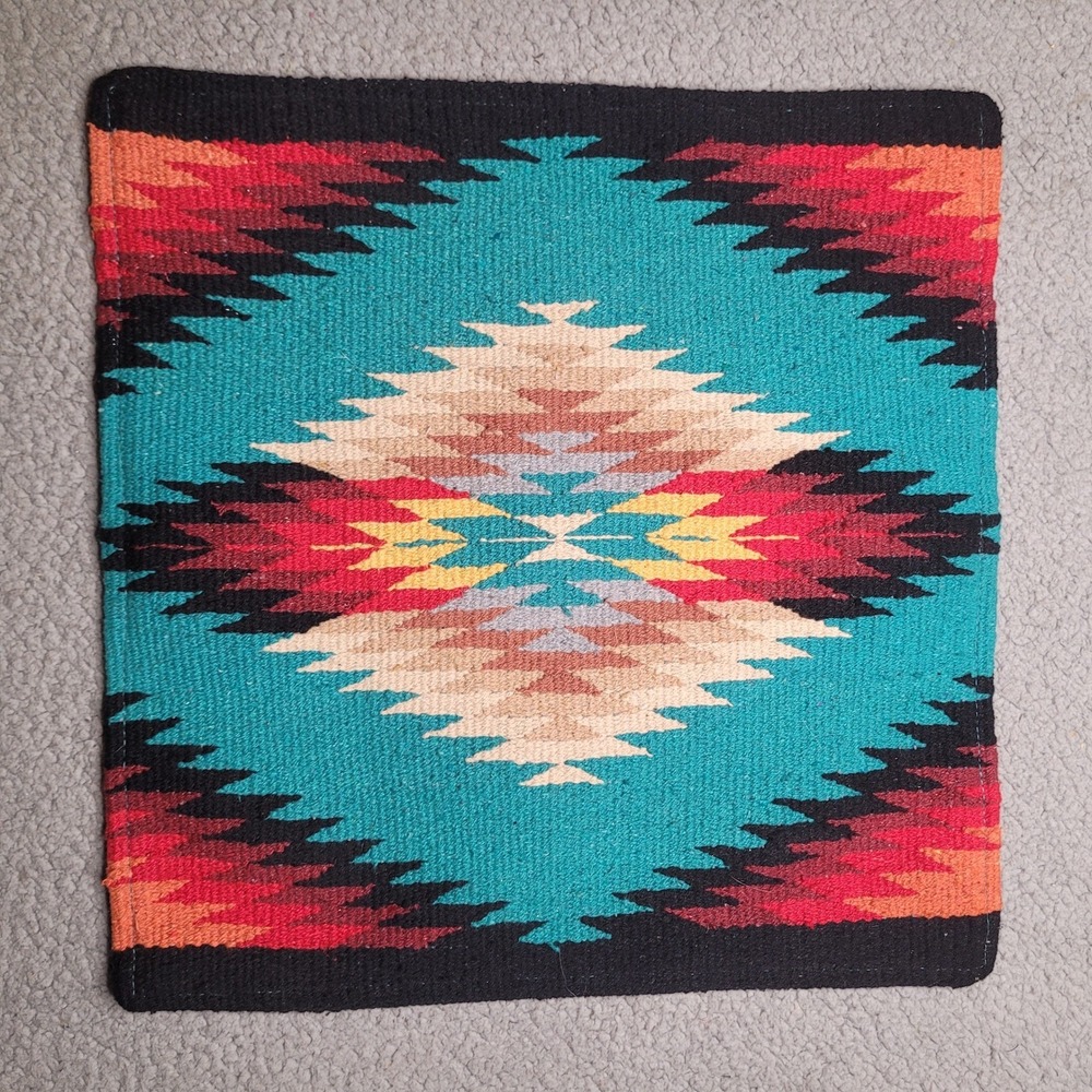 El Paso Saddleblanket Co Aztec Pillow Cover Turquoise Southwestern Kilim Woven